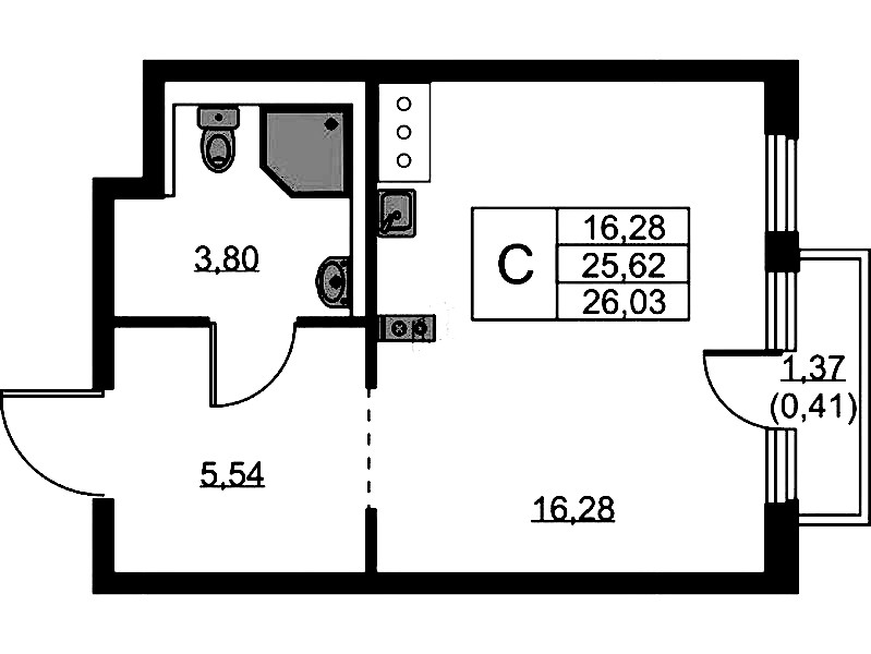 Квартира студия 26.03 м², 9/11 эт., ЖК «Новое Колпино»